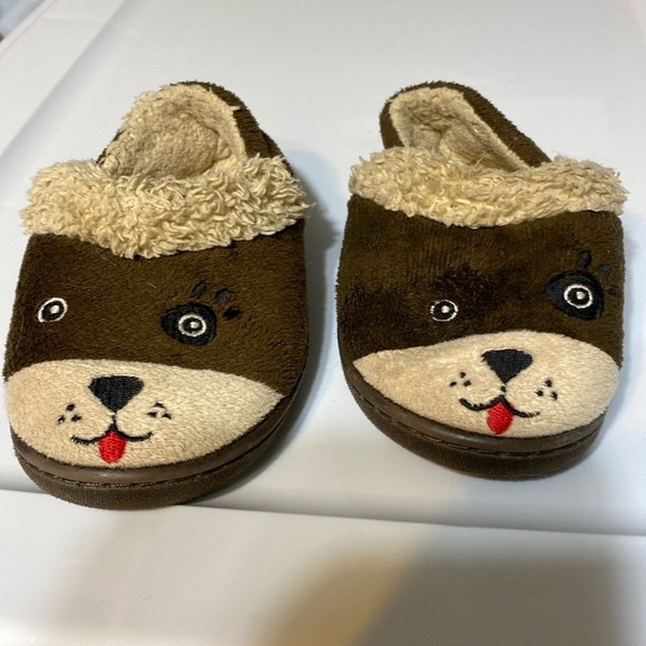 Wonder nation toddler slippers, 7–8 brown and tan puppy dog face - Picture 1 of 3